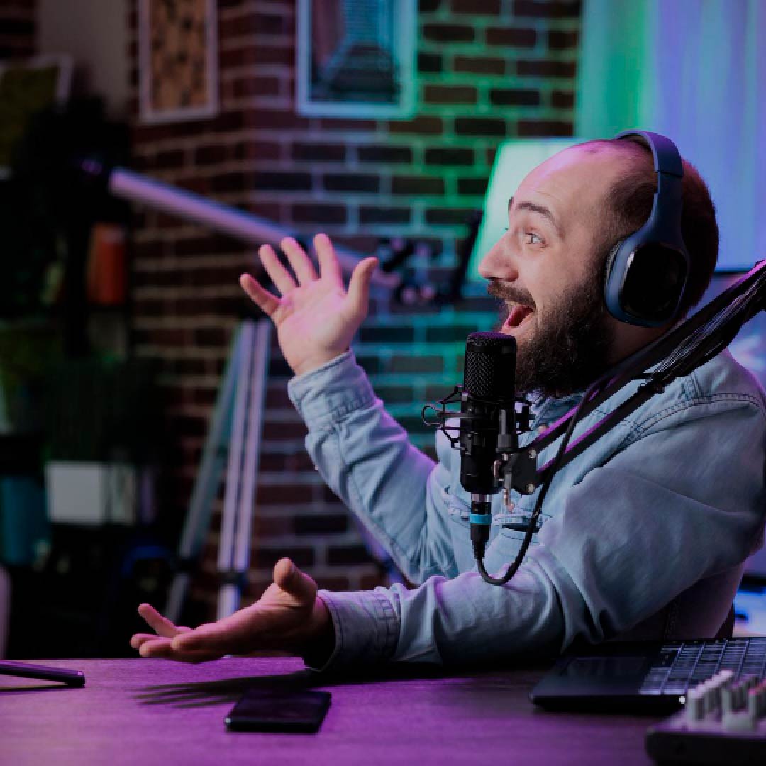 Man on podcast mic
